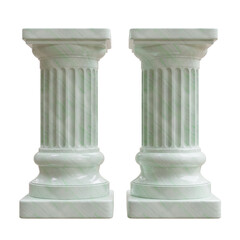 Naklejka premium Two fluted classical marble columns with green veining stand side by side, isolated on white transparent