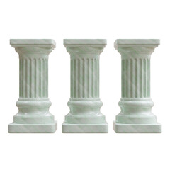 Naklejka premium Three marble classical columns stand with fluted shafts and square bases, isolated on white transparent