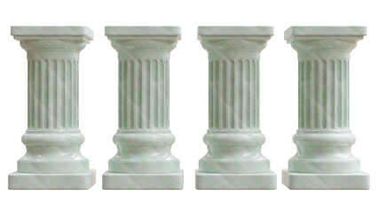 Naklejka premium A set of four green veined marble columns with fluted shafts and square bases is isolated on white transparent