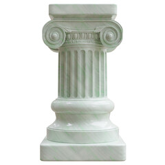 Naklejka premium Green veined classical Ionic column with a fluted shaft and polished marble surface, isolated on white transparent