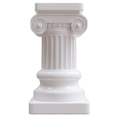 Naklejka premium A glossy white Ionic column capital on a fluted shaft with a square plinth is isolated on white transparent