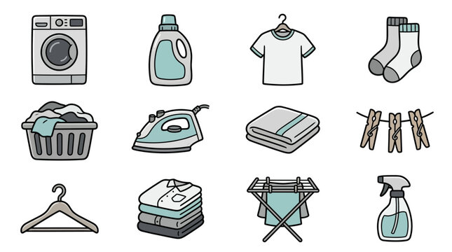 Laundry and washing machine vector icon set