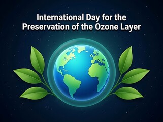 Fototapeta premium Illustration of earth surrounded by green leaves for ozone layer preservation awareness campaign