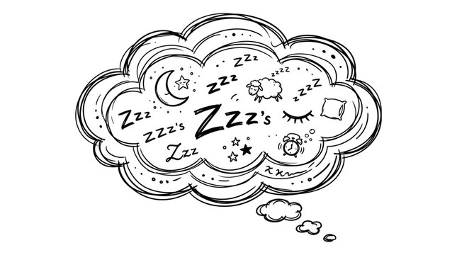 Dreamy cloud with sleep symbols and zzz's.