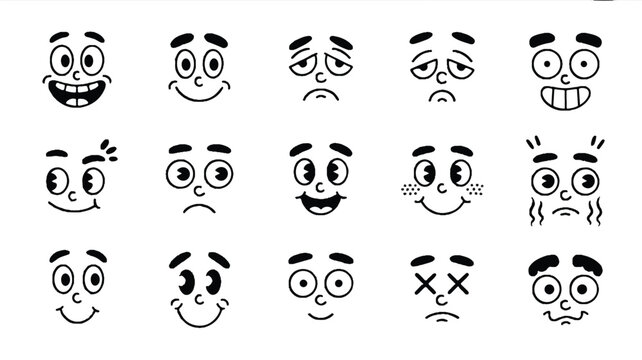 An illustration depicts various cartoon faces with different emotions on a white background.
