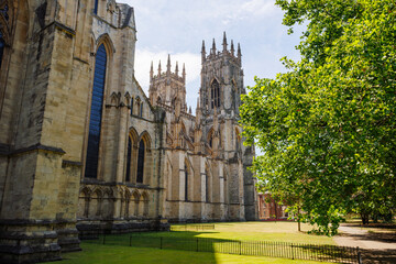 Naklejka premium Gothic cathedral York Minster exterior in summer day, England