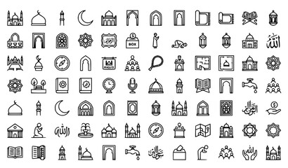 Mosque Outline Icons Set Islamic Architecture and Worship Editable Stroke Vector Collection © MstRAJIA