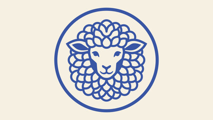 Stylized sheep head vector logo icon with curly wool pattern inside a circle for branding and design © Sahabat