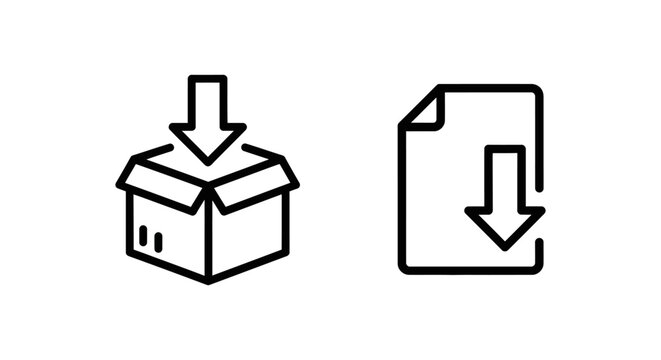 Data export and archive package download icons for file management with download transfer document interface application software abstract minimalist management retrieval structure