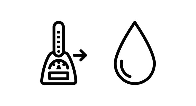 Moisture level sensor gauge and water drop symbol line art icons with moisture humidity indicator measurement environment monitoring technology analysis detection isolated business