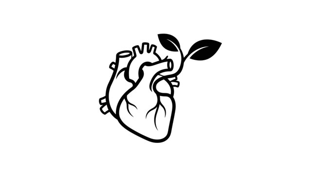 Anatomical heart with growth symbol in black and white design