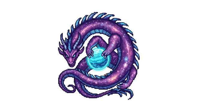 Mystical Purple Dragon Guardian Holding Glowing Orb.