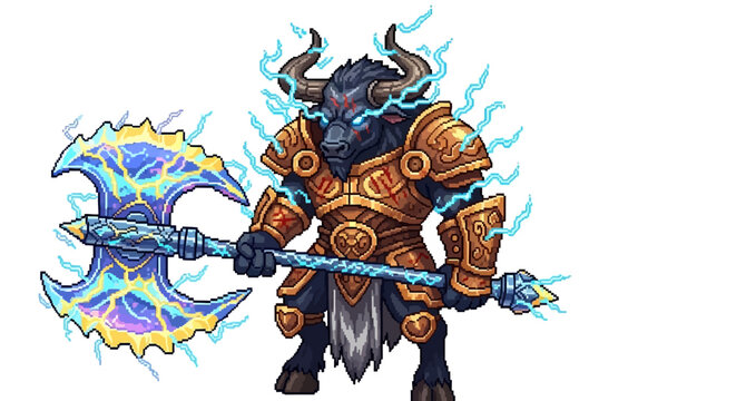Powerful Minotaur Warrior with Electric Axe.