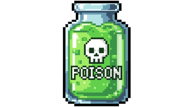 Pixel art bottle of green poison with skull symbol.