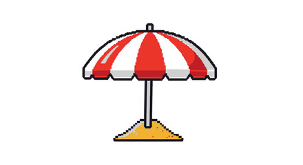 Fototapeta premium Red and White Striped Beach Umbrella on Sand.