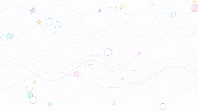 Animations of dynamic geometric shapes and colorful lines moving rhythmically across the screen. Modern abstract animation. Seamless looping animations. Flowing linear elements. Elegant transitions