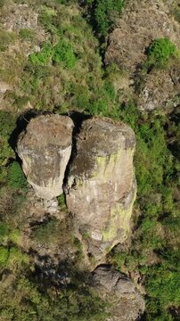 Las Pe&ntilde;as rock formation orbiting shot near Ciudad Guzman in Jalisco, Mexico