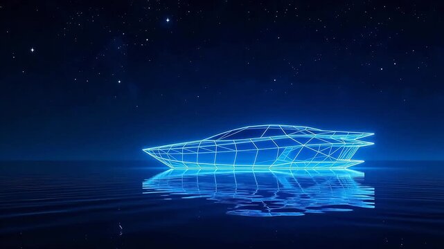 Futuristic boat on calm water