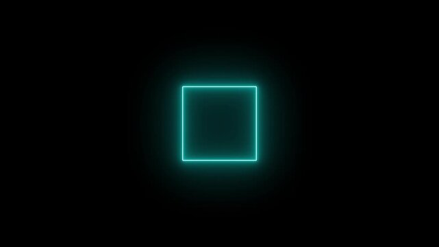 Glowing neon square frame animation. violet color neon box icon. Neon Figure On Black Background. 4k regulation video.