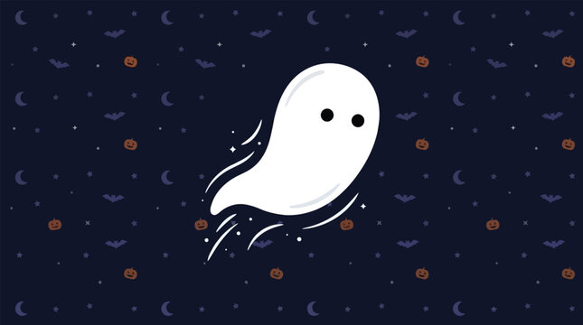 Silhouette of a white ghost flying in a spooky nighttime scene