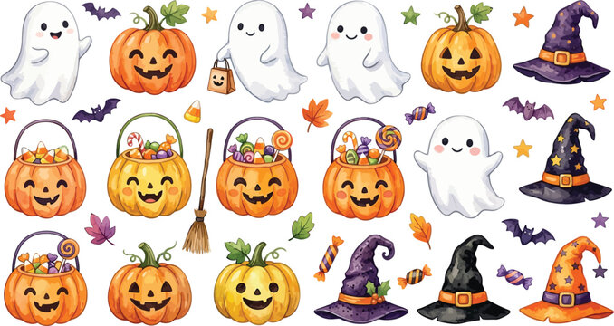 Halloween Silhouette Pumpkins Ghosts Hats Candy