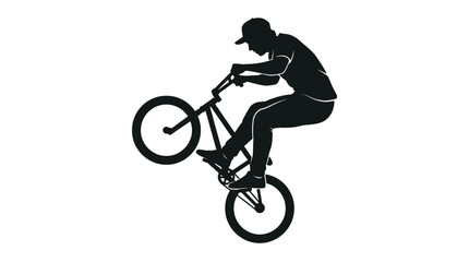 Naklejka premium Minimalist black vector illustration showing a stylish young man performing a cool bmx bike stunt