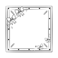 Fototapeta premium doodle border with bows frame design. Vintage ribbon line art corner sketch. Hand drawn coquette trendy cute wedding, menu, birthday invitation borders card template. Vector outline illustratio