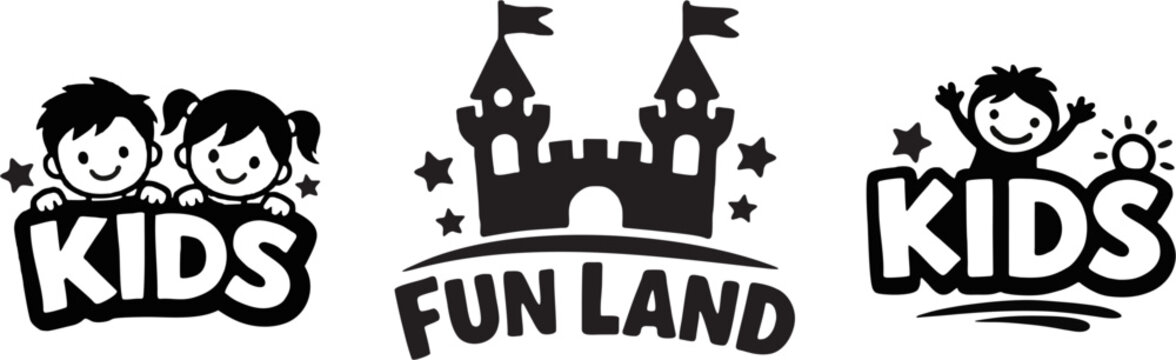 Playful Kids Zone and Fun Land Vector Logo Set