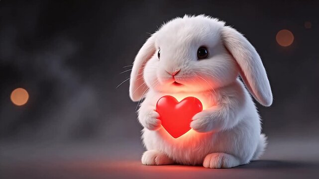 White bunny holding red heart