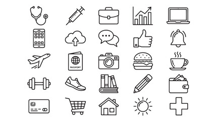Fototapeta premium line icons, web icons, business icons, 25 icons, vector graphics