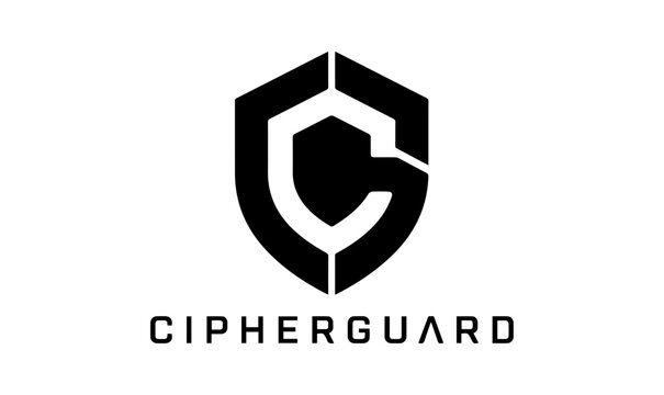 Abstract cyber shield logo icon with geometric line art letter C monogram