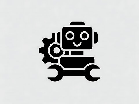 Simple robot icon wrench and gear black design high resolution picture