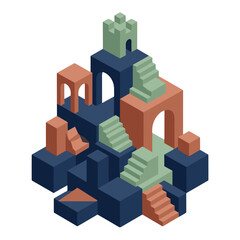 Fototapeta premium Abstract geometric structures with stairs in modern design style 