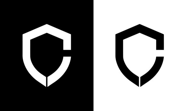 Abstract cyber shield logo icon with geometric letter C monogram for data security