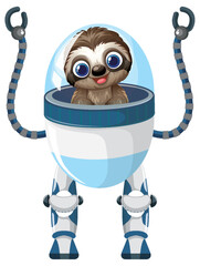 Fototapeta premium Cute Cartoon Sloth Character Operating a Futuristic Bipedal Robot Suit