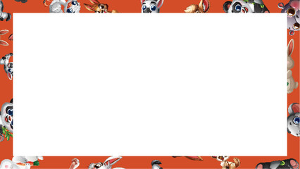 Fototapeta premium Cute Cartoon Safari Animal Border with Central White Copy Space