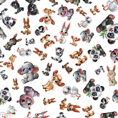 Fototapeta premium Seamless Vector Pattern of Cute Cartoon Safari and Forest Animals
