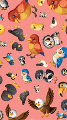 Obraz premium Seamless Pattern of Cute Cartoon Birds on Pink Background