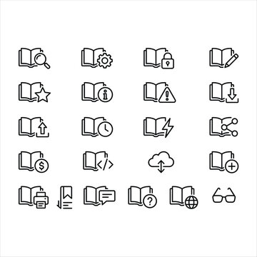 Set of book icons, thin line style, vector illustration