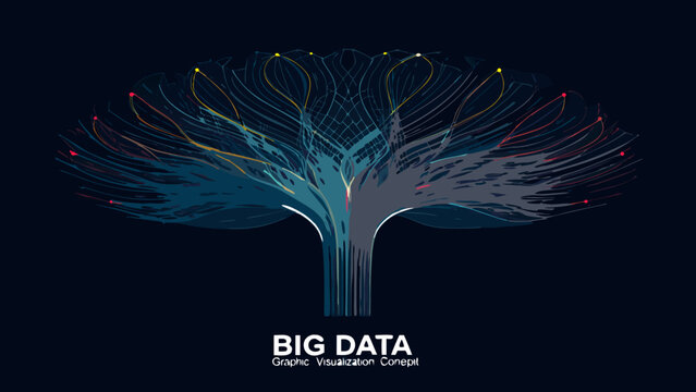 Abstract tree like graphic visualization with flowing lines and colorful nodes on a dark background abstract tree data visualization