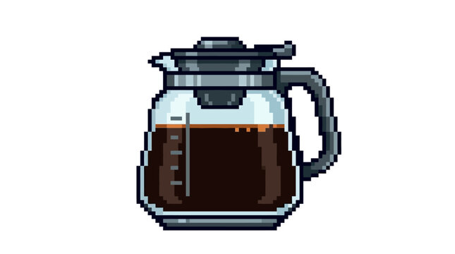 Pixel Art Coffee Pot Filled with Dark Brew.