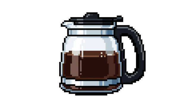 Pixel Art Coffee Pot Filled with Dark Coffee.