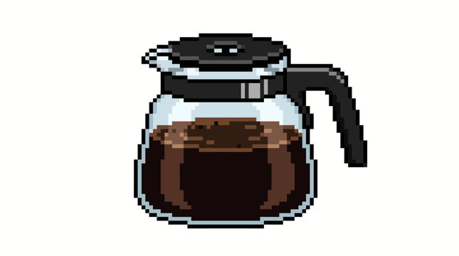 Pixel Art Coffee Pot Filled with Dark Coffee.