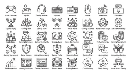 Obraz premium 40 Business Icons, Flat Design, Line Style, Vector Graphics, Office Symbols
