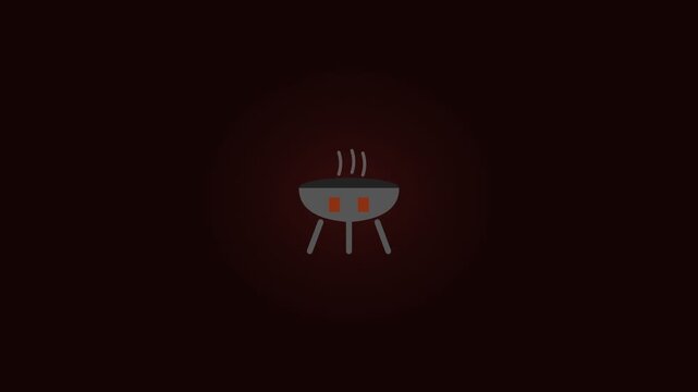 Charcoal Bbq Flat Icon Animation Loop Dark Red Background