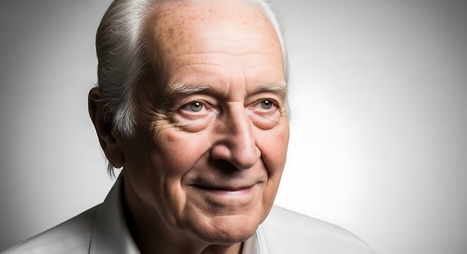 elderly man with white hair and faint age spots
