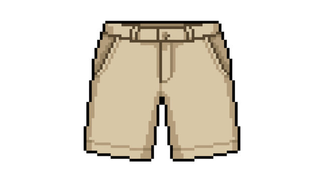 Pixel Art Khaki Shorts with Belt Loops.