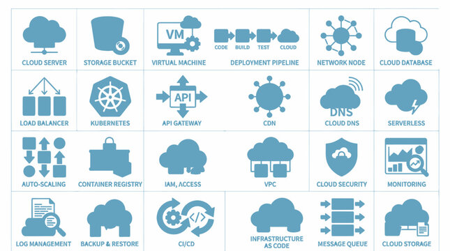 Cloud Computing Icons: Technology and Infrastructure Concepts