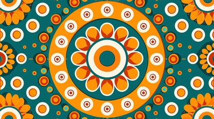 Fototapeta premium Retro geometric floral pattern with concentric circles and mandala design