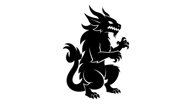 Fierce mythical monster creature silhouette isolated on white background
